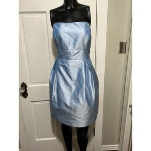 Strapless Blue 100% Silk Short Formal Prom Homecoming Pagent Bridesmaid Size 14